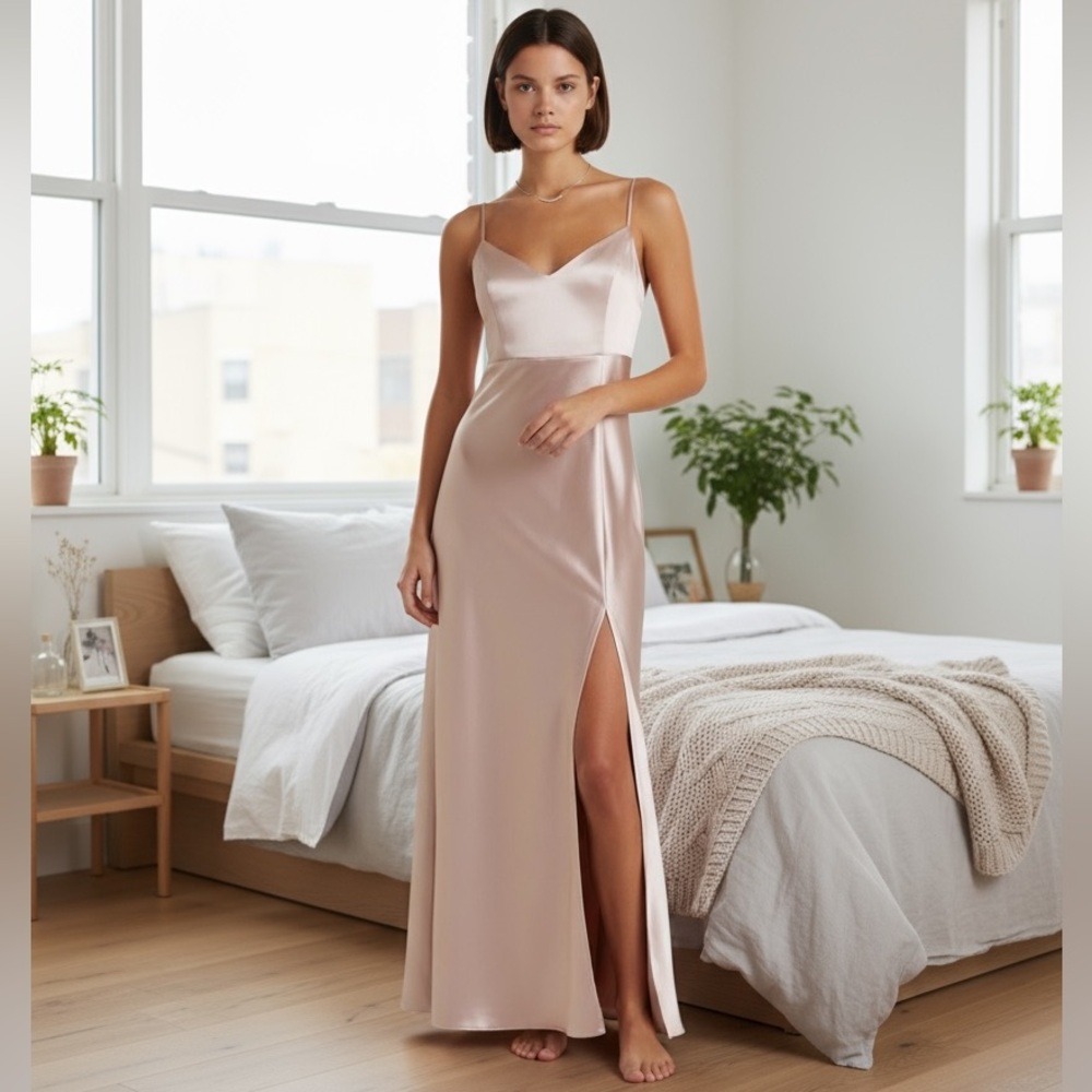 BRAND NEW Birdy Grey Shiny Satin Taupe Jay Bridesmaid Dress for Weddings